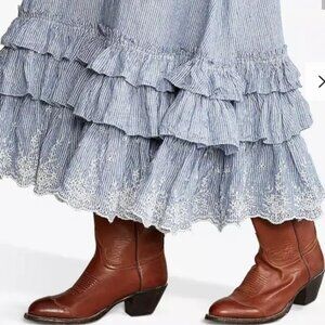 NEW  polo ralph Lauren ruffled striped linen Blue White maxi skirt